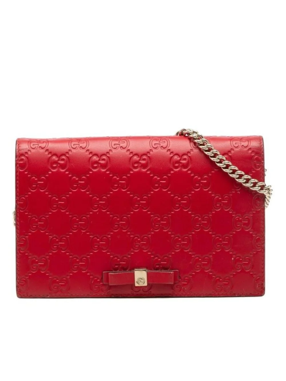 Gucci Ribbon Guccissima Chain Wallet Shoulder Bag Red Leather - Picture 1 of 5